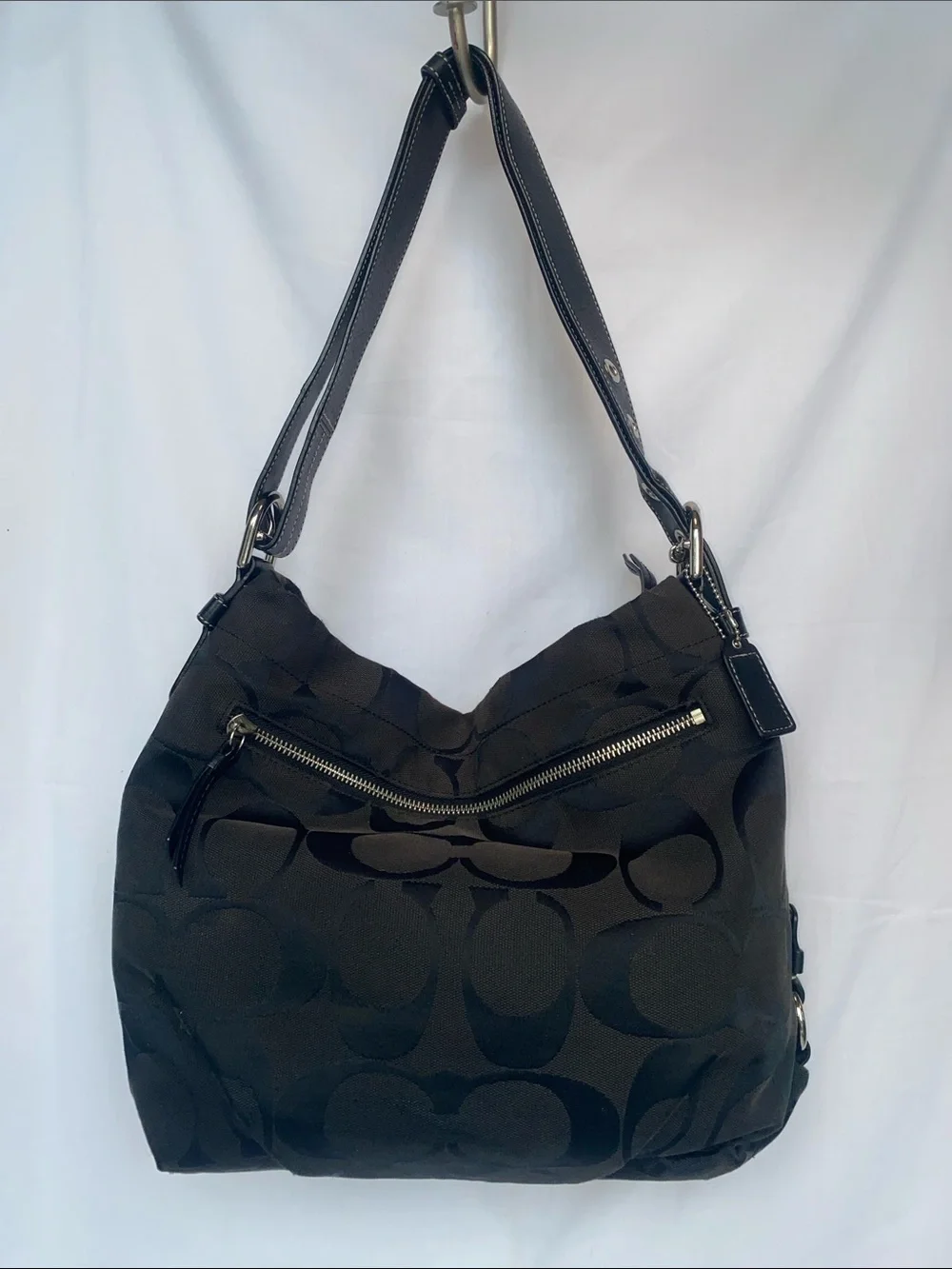 Coach F15067 Black Signature Jacquard Hobo Duffle Bag